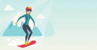 Beyaz kadın snowboard.