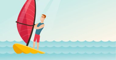 Beyaz delikanlı denizde Rüzgar Sörfü.