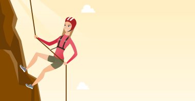 Kafkas kadın ip ile bir dağ tırmanma.