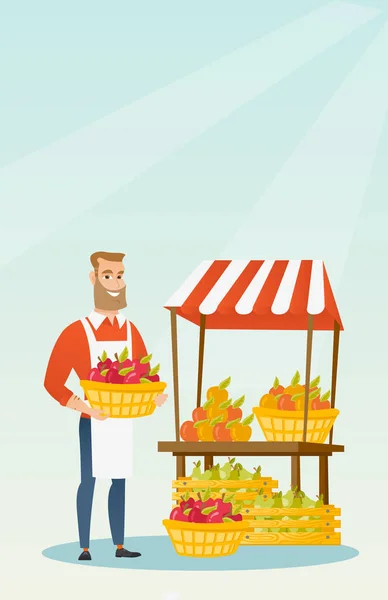 Vendedor callejero con frutas y verduras . — Vector de stock