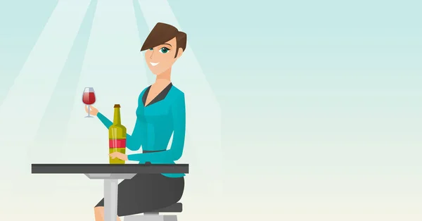 Vrouw drinken van wijn in het restaurant. — Stockvector