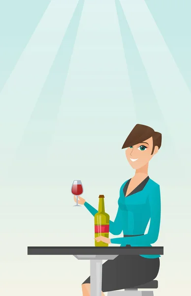 Mujer bebiendo vino en el restaurante . — Vector de stock