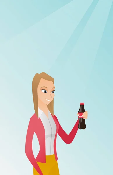 Jovem mulher bebendo refrigerante ilustração vetorial . — Vetor de Stock
