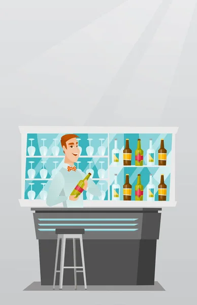 Camarero de pie en el mostrador del bar . — Vector de stock