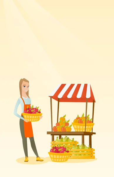 Caja de espera Greengrocer llena de manzanas . — Vector de stock