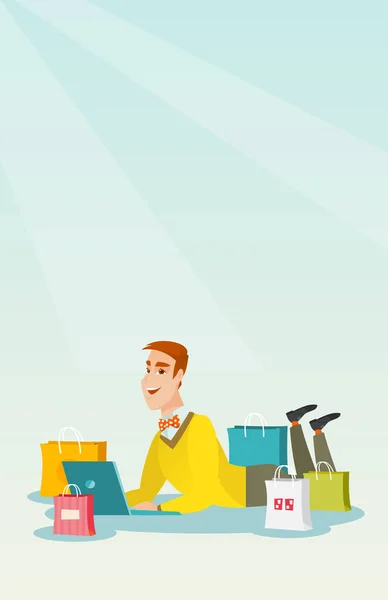 Young caucasian man doing online shopping. — Stock Vector