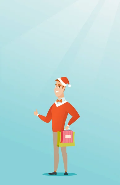 Man in santa hat shopping for christmas gifts. — Stock Vector