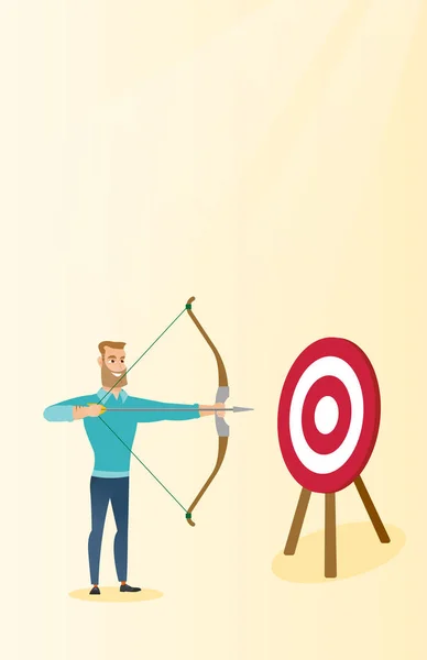 Bowman aiming with a bow and arrow at the target. — Stock Vector