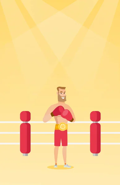 Jeune caucasien confiant boxer dans le ring . — Image vectorielle