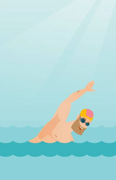 Jovem esportista caucasiano nadando . —  Vetores de Stock