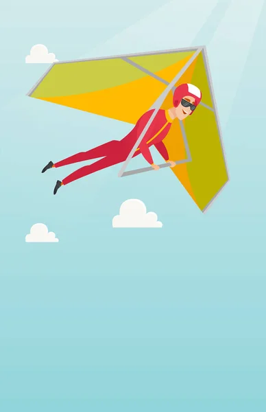 Young caucasian man flying on hang-glider. — Stock Vector