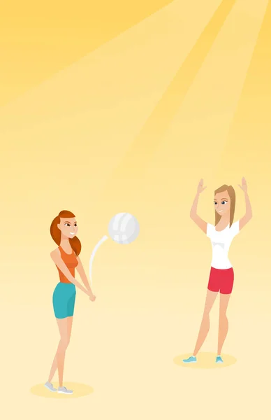 Due donne caucasiche che giocano a beach volley . — Vettoriale Stock