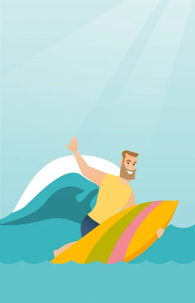 Eylem bir sörf tahtası üzerinde genç beyaz sörfçü. — Stok Vektör