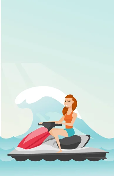 Kaukasische Frau fährt auf Wasserroller im Meer — Stockvektor