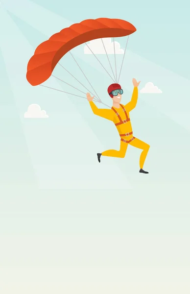 Young caucazian skydiver care zboară cu o parașută . — Vector de stoc