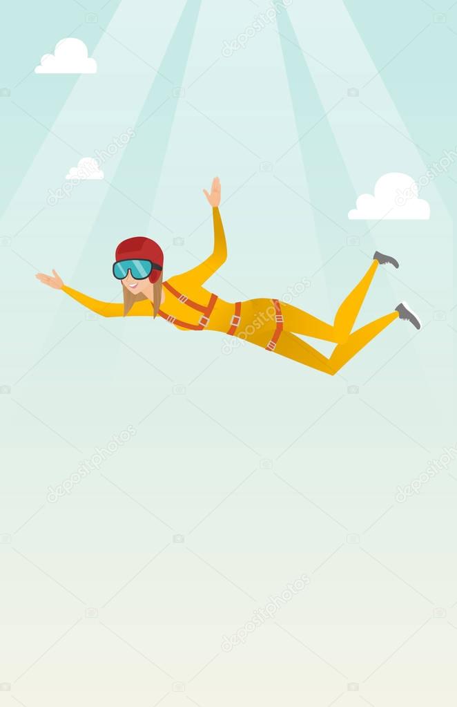 Caucasian parachutist jumping with a parachute.
