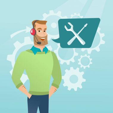 Genç Beyaz teknik destek operatörü.