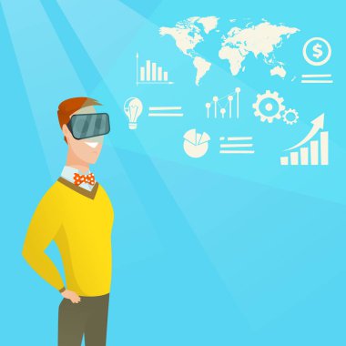 İşadamı vr kulaklık sanal veri çözümleme.