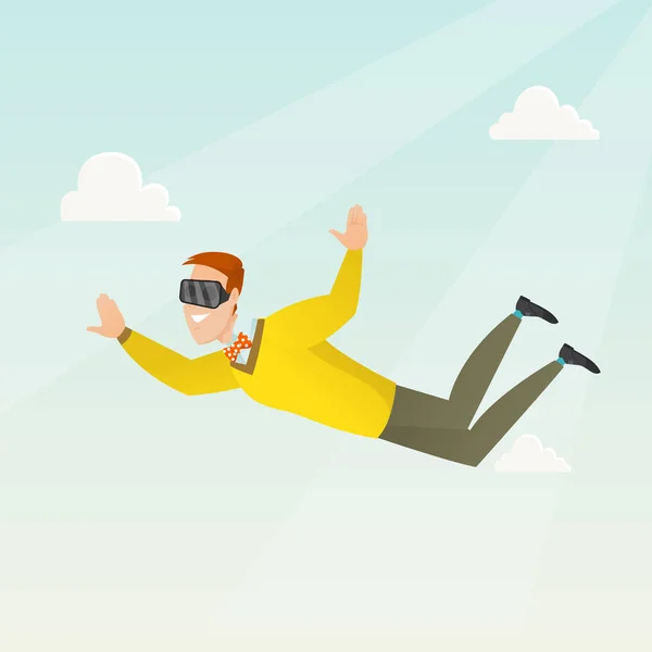 Hombre de negocios con auriculares VR volando en el cielo . — Vector de stock