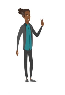 Afrika işadamı gösteren zafer jest.