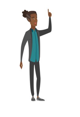 Açık ağız parmak işaret ile işadamı.