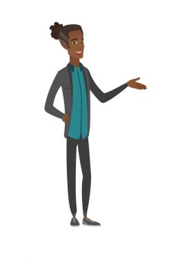 iş adamı kolundan dışarı hoş bir jest ile.