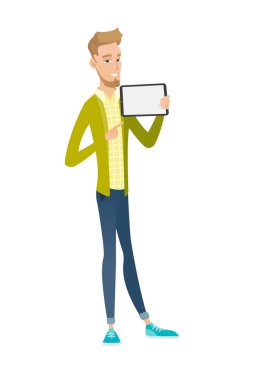 Tablet bilgisayar holding beyaz iş adamı.