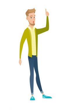 Açık ağız parmak işaret ile işadamı.