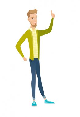 Onun işaret parmağı yukarıyı beyaz iş adamı.