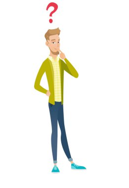 Soru işareti ile beyaz iş adamı düşünme.