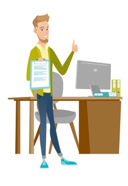 Başparmak pes pano ile genç işadamı.