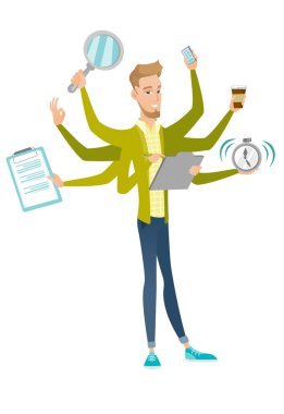 Beyaz işadamı Multitasking ile başa çıkma.