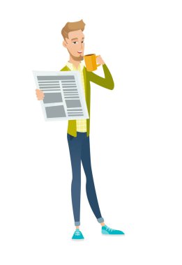 işadamı kahve içme ve gazete okuma.