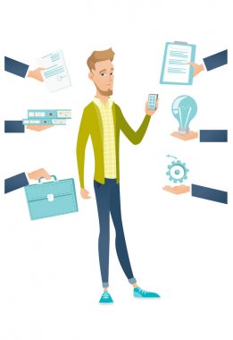 Yapacak çok iş sahip beyaz iş adamı.