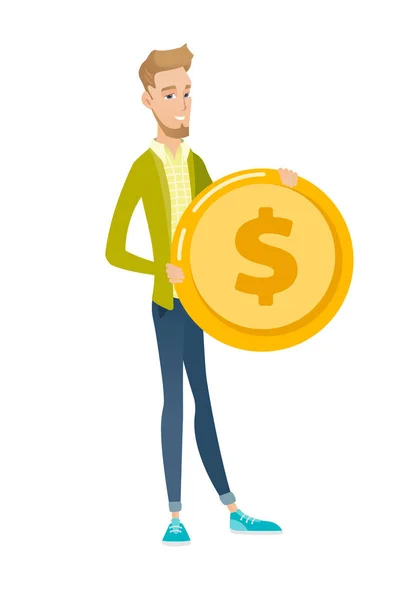 Homme d'affaires caucasien prospère avec pièce en dollar . — Image vectorielle