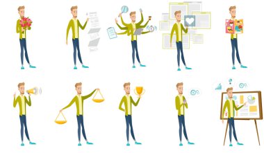 Beyaz işadamı vektör çizimler set.