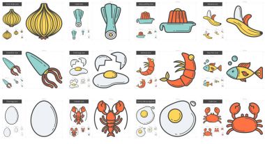Sağlıklı gıda hattı Icon set.