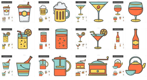 Ensemble d'icônes ligne boissons . — Image vectorielle