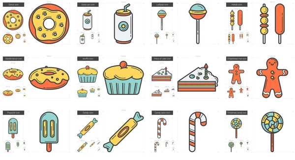 Conjunto de iconos de línea de comida chatarra . — Vector de stock