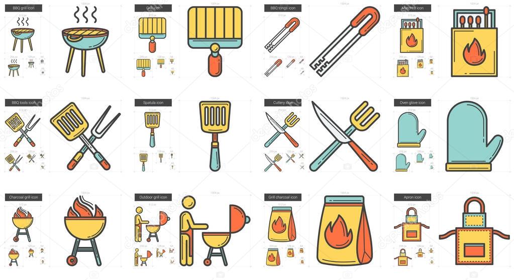 Barbecue line icon set.