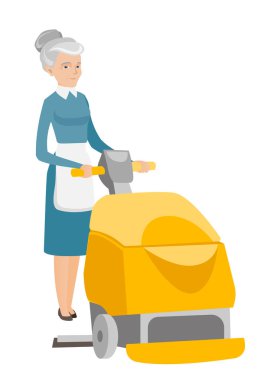 Beyaz işçi deposu zemin temizleme makinesi ile