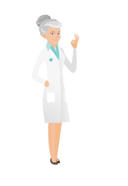 Ok işaret gösteren üst düzey Beyaz doktor.