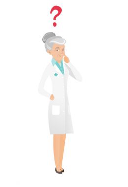 Düşünme kıdemli doktor soru işareti ile.