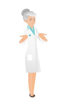 Omuzlarında shrugging beyaz karışık doktor.