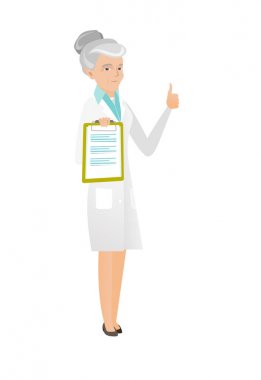 Beyaz doktor başparmak pes pano ile.