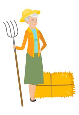 Bir dirgen holding üst düzey beyaz çiftçi.