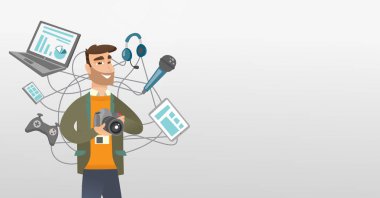 Beyaz delikanlı onu araçları göre çevrili.