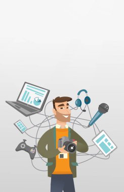 Beyaz delikanlı onu araçları göre çevrili.