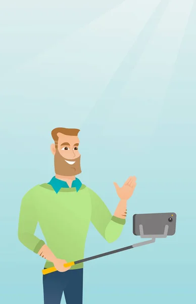 Joven caucásico hipster hombre haciendo selfie . — Vector de stock