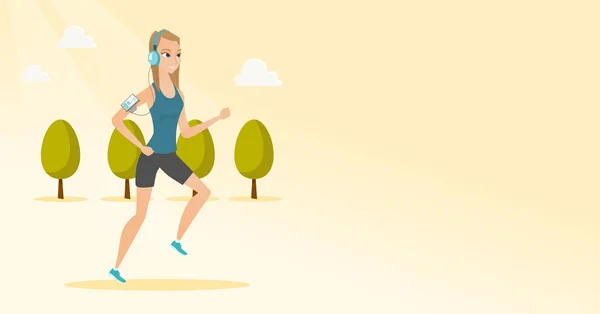 Joven corriendo con auriculares y smartphone . — Vector de stock